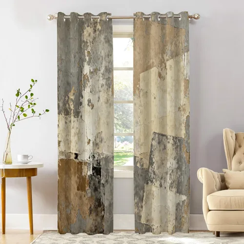 Vista 81 de Shrahala Beige and Orange Abstract Art Brushstrokes Blackout Curtain Tiers, Abstract Oil Paint Kitchen Valance Light Blocking Tier Drapes with Rod
