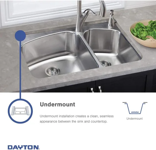 Vista 7 de Dayton DCFU3118 - Fregadero de acero inoxidable con doble cuenco