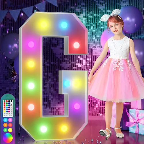 Vista 70 de Imprsv Letras coloridas de marquesina de 3 pies y letras grandes iluminadas RGB con control remoto, decoraciones de fiesta de cumpleaños Carta