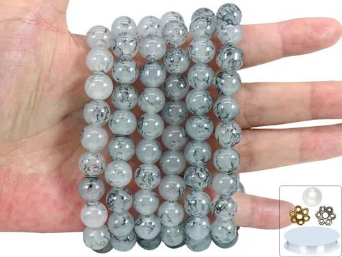 Vista 15 de Cuentas de vidrio de 0.157 pulgadas a granel para hacer joyas, 4700 piezas redondas de cuentas de jade de imitación para pulseras y pulseras