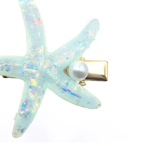 Vista 2 de Juego de pinzas para el cabello con perlas de concha de mar, disfraz de sirena artificial, horquilla de princesa para niñas y mujeres, accesorios
