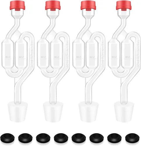 Vista 8 de Set de esclusas de aire con burbujas, 4 esclusas para fermentación, 4 tapones de perforación #6 y 8 gomas de esclusa, utilizado para fermentar vino