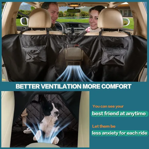 Vista 5 de Funda de asiento de automóvil para perros, cubierta de banco trasero con ventana de malla, combinación de hamaca, desmontable, adecuada