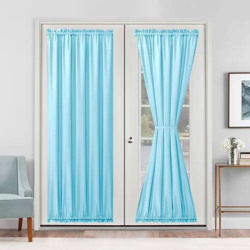 Vista 16 de Cortinas para puerta francesa, color aguamarina, 24 pulgadas de ancho x 40 pulgadas de largo, 1 panel Bolsillo para barra, semitransparente