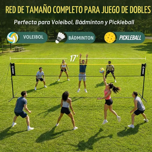 Vista 9 de 3-in-1 Volleyball Badminton Pickleball Net Set Adjustable Height Negro