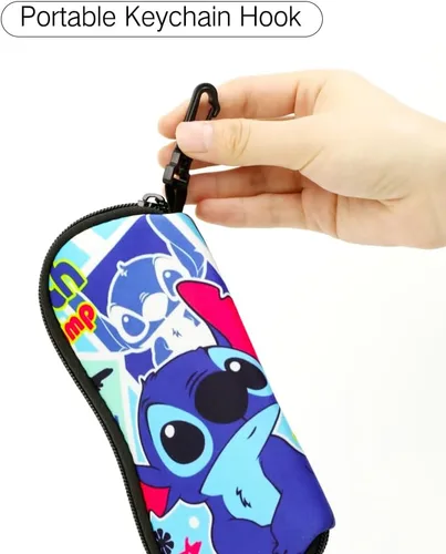 Vista 4 de PERFECTSIGHT Funda Kawaii para lentes, funda de neopreno con cremallera y clip, bonita bolsa de viaje para lentes de sol suaves para mujeres y niños