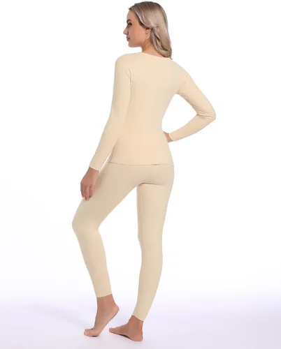 Vista 3 de INNERSY Conjunto de ropa interior térmica para mujer, ultra suave, capa base larga para clima frío