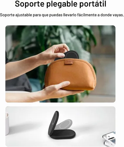 Vista 4 de Belkin Cargador Compatible con MagSafe, Cargador Magnético Plegable 2 en 1 de 15W - Carga Inalámbrica Certificada Qi2 para Apple iPhone 16, Apple