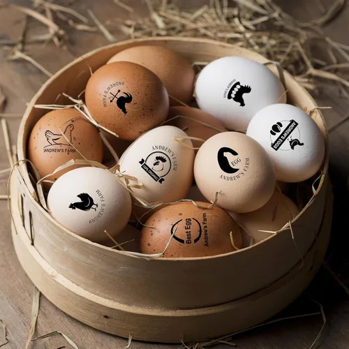 Vista 3 de Sello de huevo personalizado para huevos frescos, sellos personalizados de huevo de pato de pollo con nombre de logotipo, almohadilla de tinta
