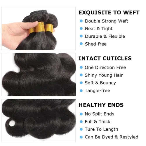 Vista 6 de Body Wave Human Hair Bundles with Closure 10A Brazilian Human Hair 3 Bundles with 4x4 HD Lace Closure Free Part 100% Unprocessed Virgin Hair Natural