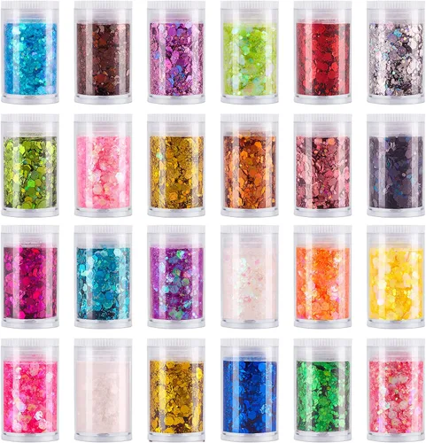 Vista 9 de Estanoite - Purpurina gruesa holográfica con lentejuelas, 12 colores mezclados, cosméticos para cara, cuerpo, ojos, cabello, uñas, arte, brillo