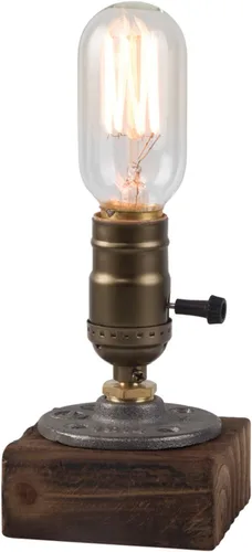 Vista 9 de Lámpara de mesa pequeña de madera Edison bombilla regulable lámpara de escritorio E26 60W luz nocturna industrial boho deco para dormitorio, sala