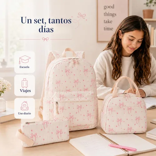 Vista 6 de Bluboon - Mochila escolar para niñas y mujeres para uso diario y de estilo informal, para portátil de 15 pulgadas, con bolsa para almuerzo y bolsa