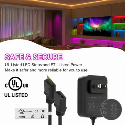 Vista 2 de BTF-LIGHTING Tira de LED FCOB COB RGBW 4000K Flexible Kit de Luz Uniforme de Alta Densidad Certificada UL DC12V Control Remoto RF de 16.4 Pies 12mm