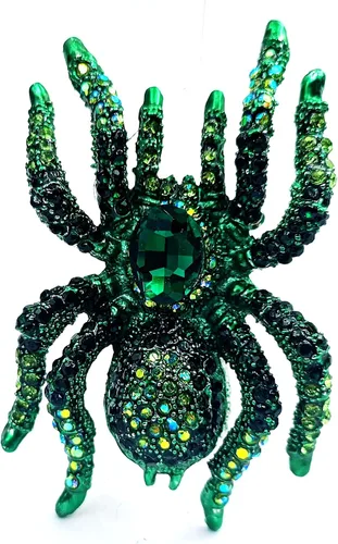 Vista 2 de CYPINA Broche de araña tarántula con diamantes de imitación verdes góticos joyería de insectos de gran tamaño 275X335 Vidrio cristal