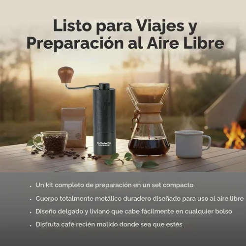 Vista 3 de Molinillo de café manual, rebaba cónica de acero inoxidable con ajuste ajustable, doble rodamiento, capacidad máxima de 0.88 onzas, molinillo