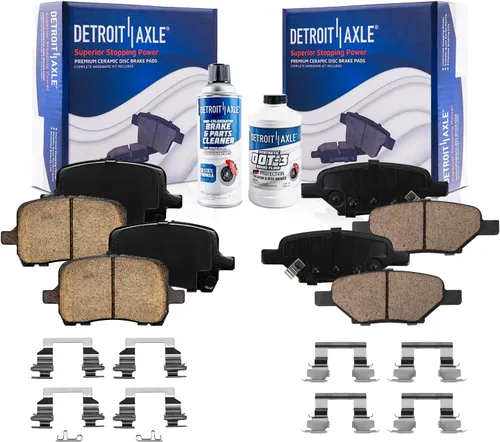 Vista 121 de Detroit Axle - Pastillas de freno para Ford F-150 99-03, 02 Lincoln Blackwood, Pastillas de freno de cerámica delanteras y traseras con repuesto