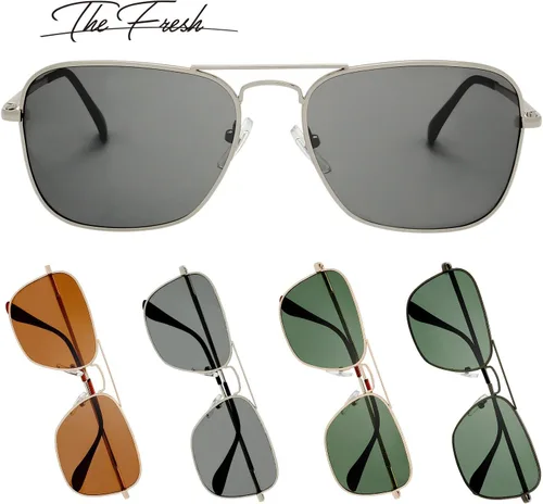 Vista 27 de The Fresh Gafas de sol polarizadas con marco de metal retro clásico, gafas de sol rectangulares