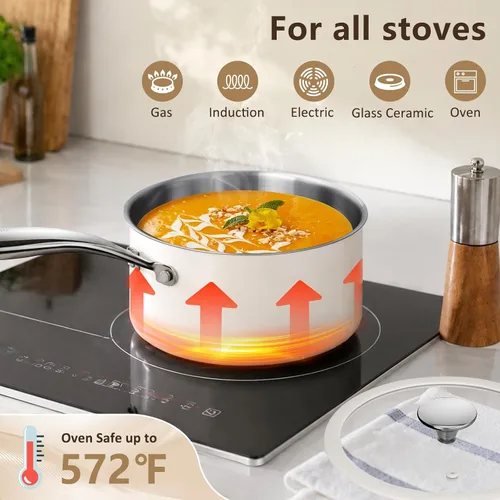 Vista 5 de SAKAMOSH Sartén de acero inoxidable de 2.5 cuartos con tapa, de tres capas
