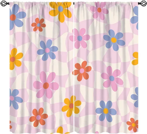 Vista 18 de Cortina de Ventana de Mediados de Siglo con Explosiones de Estrellas, Cortinas con Estampado de Inspiración Atómica para Sala de Estar Dormitorio