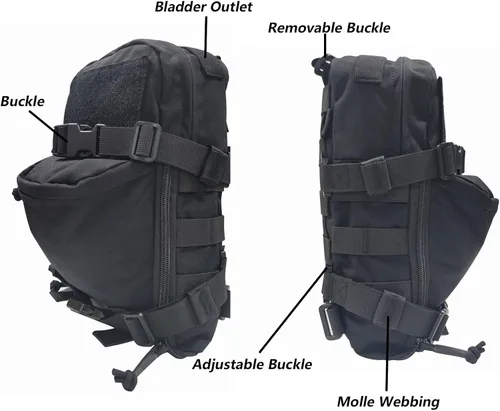 Vista 7 de Mochila táctica de hidratación para vejiga de hidratación de 2 litros, mochila de hidratación ligera MOLLE, transportador de agua para hidratación