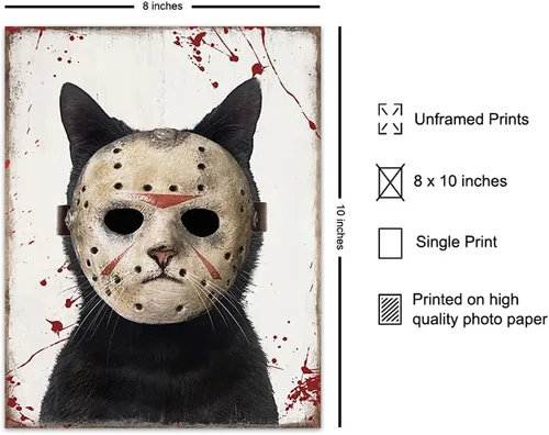 Vista 2 de Arte y diseño de pájaro amarillo de gato – Arte de pared de viernes 13 – Bonita decoración de gato para hombres – Divertido regalo de gatito