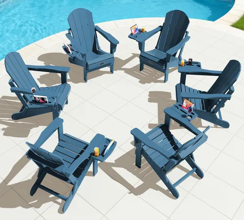 Vista 48 de SERWALL Silla Adirondack plegable para exteriores, silla de patio con portavasos - Ejército