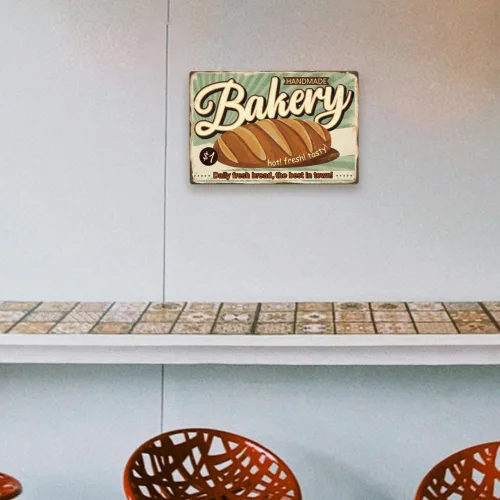 Vista 5 de SUPERDANT Letreros de lata de panadería Daily Fresh Bread The Best In Town Letrero de metal caliente fresco sabroso vintage carteles de hierro