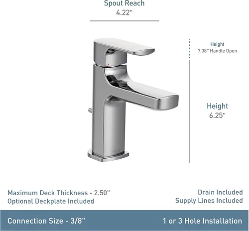 Vista 6 de Moen Rizon 6900 - Grifo de baño moderno cromado con una manija con montaje de drenaje, 6900