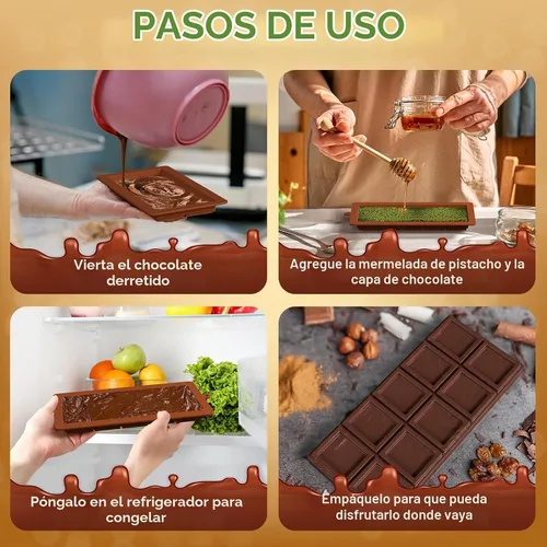 Vista 6 de Juego de moldes de chocolate Dubai 2 piezas, moldes de barra de chocolate de silicona grandes y gruesos de 0.79 pulgadas de profundidad y raspador