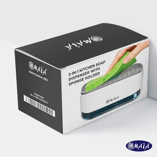 Vista 3 de OMAIA Dispensador de jabón para platos 2 en 1 con soporte para esponja, dispositivo de cocina inteligente, organizador de encimera de fregadero