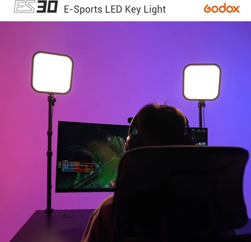Vista 2 de Godox Luz de llave ES30, luz de escritorio de 2250 lúmenes para transmisión con soporte de escritorio extensible, 0-100% de brillo y control
