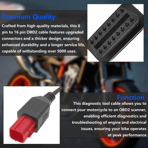 Vista 6 de Cable adaptador OBD2 de 6 pines, compatible con Guzzi Suzuki, Yamaha, Davidson, Piaggio, Vespa, motocicleta, OBD, cable adaptador de escáner