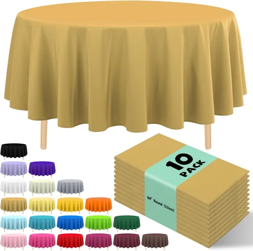 Vista 13 de Paquete de 10 manteles desechables de plástico premium de 54 x 108 pulgadas, mantel rectangular para mesa, para cumpleaños, bodas, Navidad, Beige