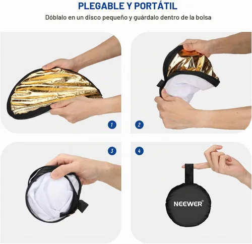 Vista 5 de NEEWER Reflector de luz de 12"/30cm Difusor de luz 5 en 1 Plegable Multi Disco con bolsa - Translúcido, plateado, dorado, blanco y negro