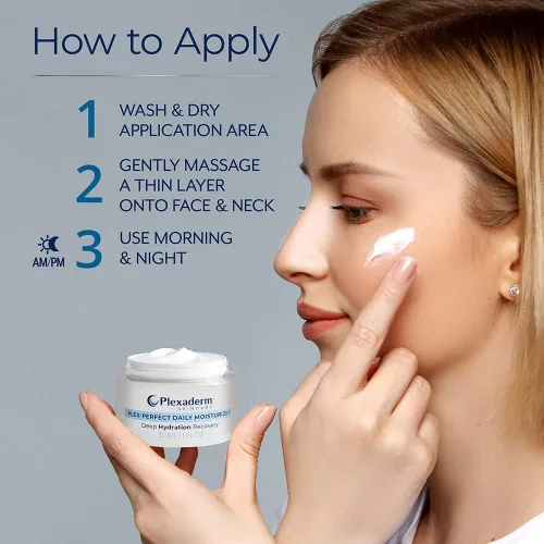 Vista 4 de Plexaderm Hidratante facial diario, ácido hialurónico para hidratación profunda, para todo tipo de piel, sin fragancia, 1 onza líquida