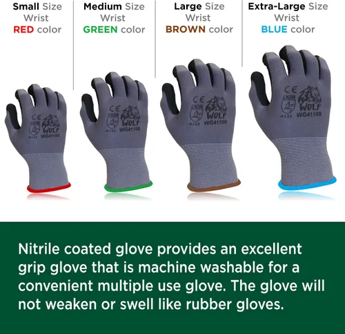 Vista 6 de WOLF Guantes de nitrilo ultradelgados con palma de espuma recubierta con agarre adhesivo, multiusos
