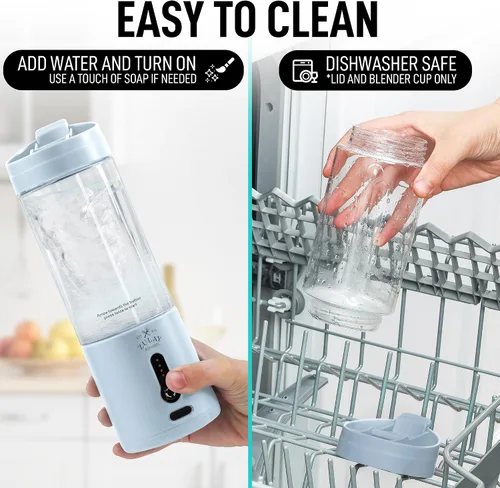 Vista 5 de Zulay Kitchen Licuadoras personales de 18 onzas que trituran el hielo, licuadora de viaje inalámbrica recargable por USB-C, licuadora portátil