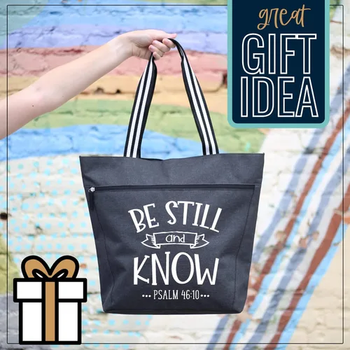 Vista 5 de Brooke & Jess Designs Bolsas grandes con cremallera inspiradoras para mujer, ideas de regalos cristianos Be Still and Know Lexie Black