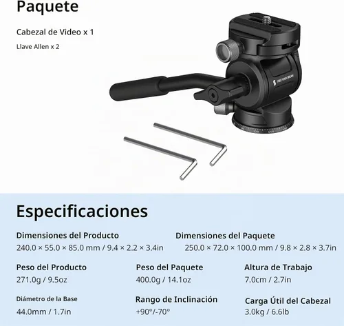 Vista 8 de SmallRig CH3 Cabezal de Video, Cabezal Fluido de Trípode Cabezal Pan Tilt con Placa de Liberación Rápida para Arca Swiss, Soporta Giro de 360° e