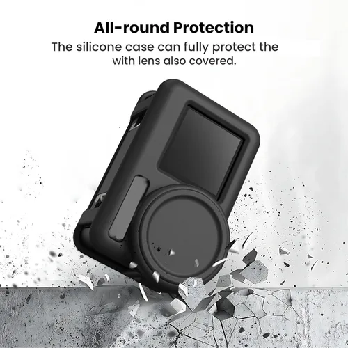 Vista 2 de Funda para cámara Action 4 Action 3, funda para cámara con silicona, correa para el cuello, cobertura completa, acceso a componentes de batería