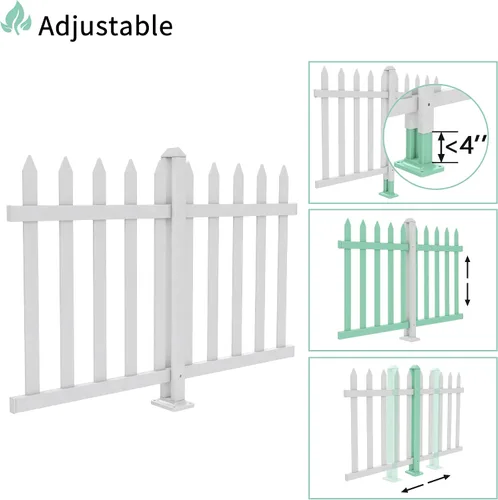 Vista 5 de SunnyRoyal Kit de poste de valla de piquete de 32.6 pulgadas de alto para valla de estacas rectas blancas de vinilo de PVC accesorios para valla