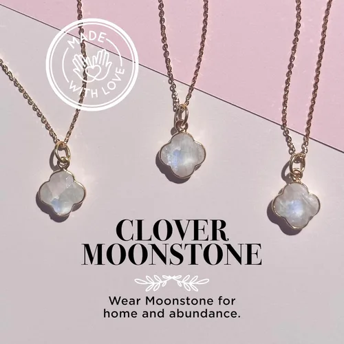 Vista 39 de Genuine Gemstone Necklace, Carved Four Leaf Clover Shape, Amethyst, Moonstone, Amazonite, Tourmaline, Labradorite, 925 Sterling Silver Jewelry