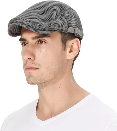 Vista 3 de DIYDECAL Sombrero de verano de malla transpirable para hombre, ajustable, boina de hiedra, gorra plana Gris claro
