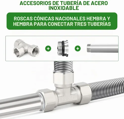 Vista 5 de TAISHER 2 conectores en T movibles flexibles de acero inoxidable 304 de 3 vías y 3 extremos, 1/2 pulgada para pulverizador, válvula en ángulo, brazo