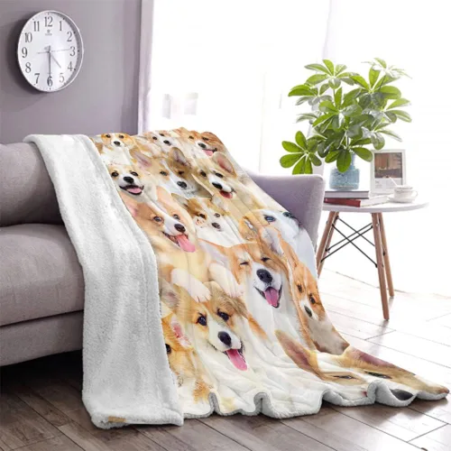 Vista 2 de Manta de regalo Corgi, manta de perro de dibujos animados para amantes, niños, niñas, adultos, bonita decoración de cachorro, 50 x 60 pulgadas