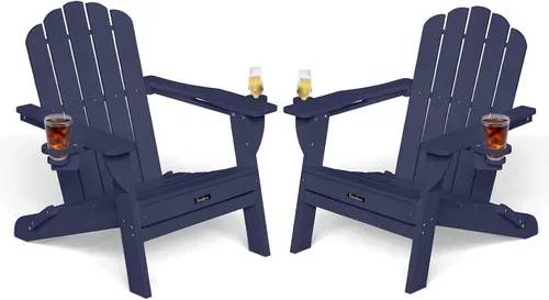 Vista 12 de Silla Adirondack plegable, silla Adirondack de HDPE con 2 soportes para tazas, sillas para fogatas al aire libre de fácil montaje para patio