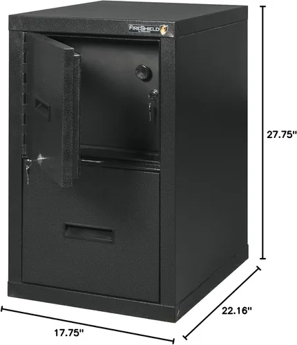Vista 2 de FireKing® FireShield - Archivador vertical de 22 pulgadas D con 1 cajón y caja fuerte, metal, piedra negra