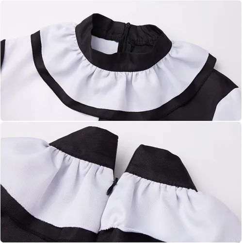 Vista 5 de AwwwCos Disfraz de payaso para cosplay, color blanco y negro, para fiesta de Halloween, carnaval, ropa divertida