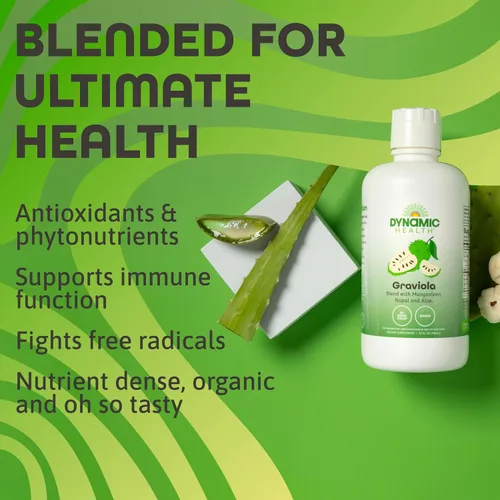 Vista 4 de Dynamic Health Mezcla de graviola, mangostán, nopal y aloe, 100% orgánico, sin aditivos, soporte del sistema inmunológico, antioxidante, vegano, sin